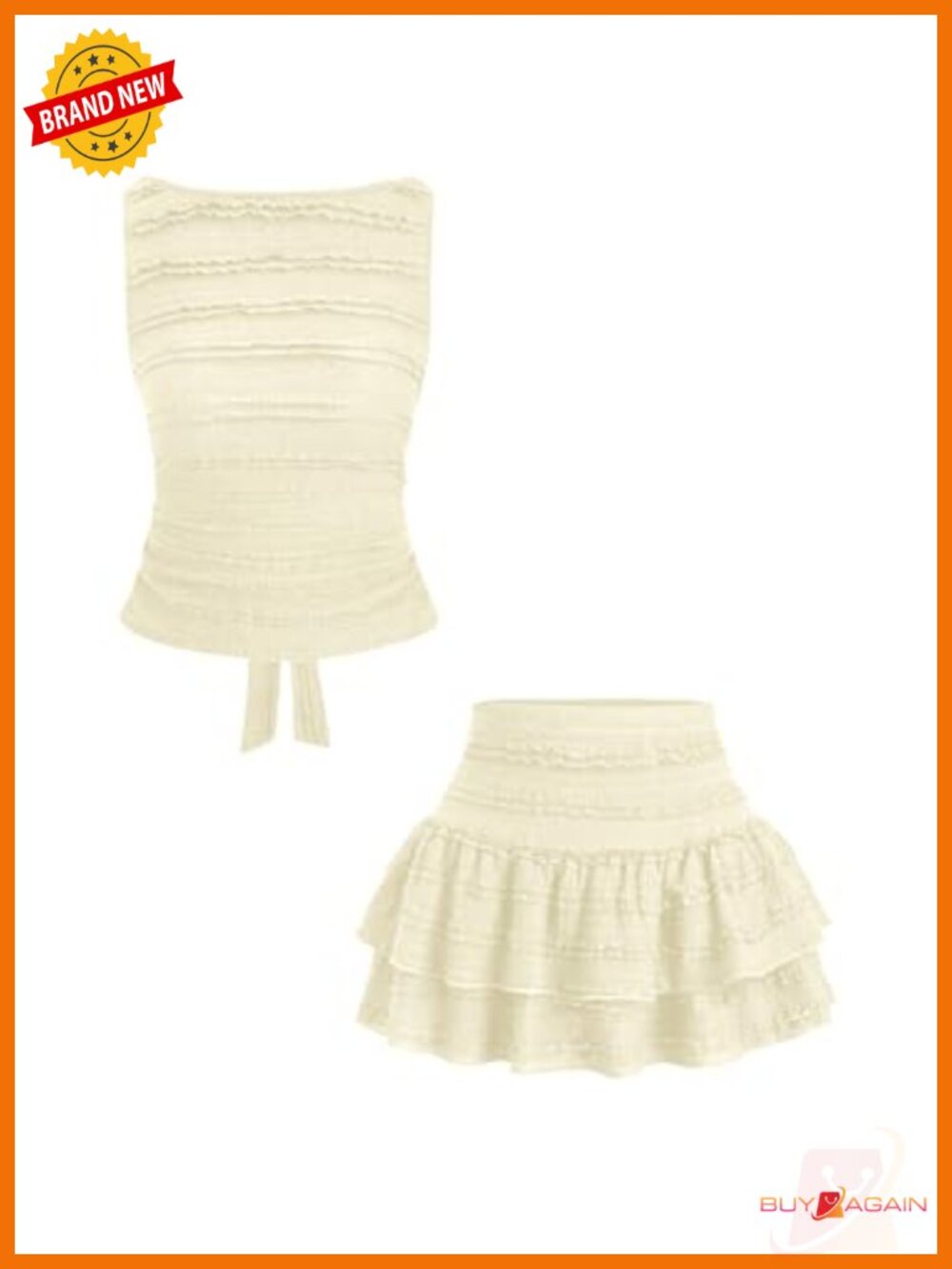 Women 2 Piece Textured Tank Top Ruffle Skirt Set Sleeveless Vacation Outfit